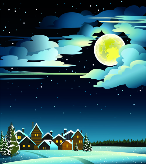 Charming Winter Night landscapes design vector 02 winter night landscape Charming   