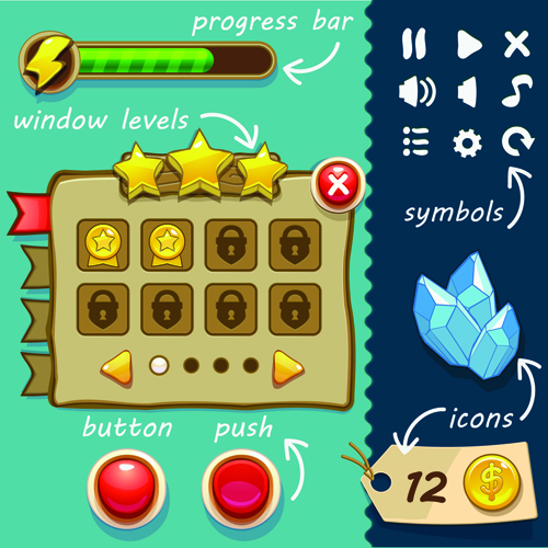 Cute game button and other design elements 02 element design elements button   