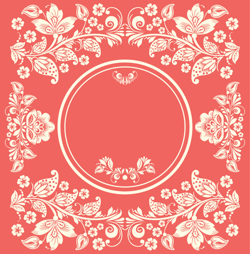 Vintage floral with pink background vector 02   