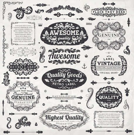 Vintage label and Ornaments design vector set 03 vintage ornaments ornament label   