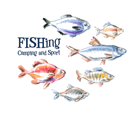 Fishing camping with sport hand drawn vector 01 Sport hand drawn fishing camping   