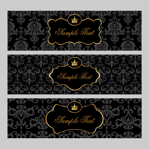 Black pattern floral banner vector set 02 pattern floral black banner   