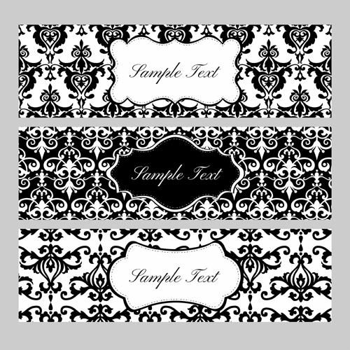 Black pattern floral banner vector set 01 pattern floral banner   