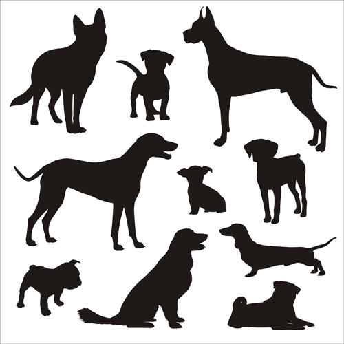 Different dog silhouettes vector material 01 silhouettes silhouette dog different   