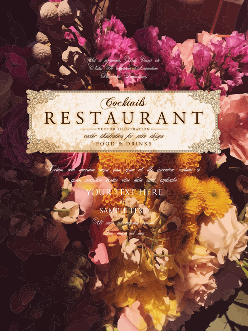 Vintage restaurant menu cover with flower blurs background vector 02 vintage restaurant flower cover background   