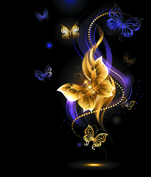Purple and golden butterflies vector background Vector Background purple golden butterflies background   