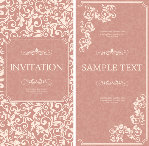 Vintag pink invitation cards with floral vector 03 pink invitation cards invitation   