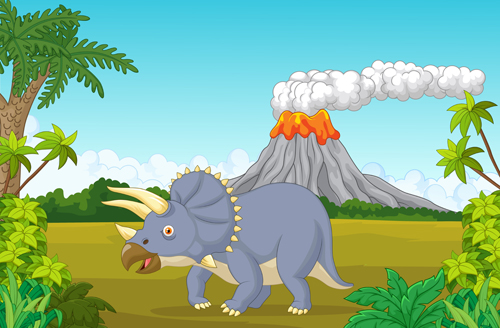 Cartoon dinosaurs with natural landscape vector 05   