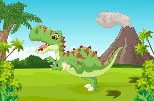 Cartoon dinosaurs with natural landscape vector 07 natural landscape dinosaurs cartoon   