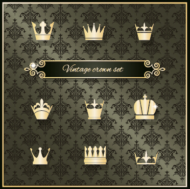 Vintage crown vector material set vintage crown   