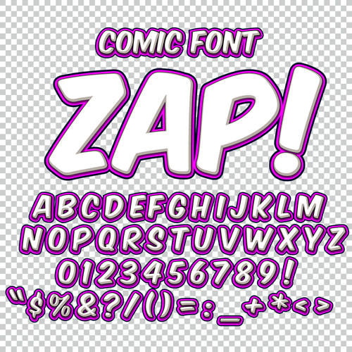 Comic styles alphabet with numbers and symbol vector set 02 symbol style numbers Comic aligncenter   