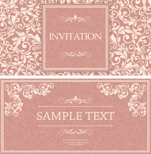 Vintag pink invitation cards with floral vector 02 pink invitation cards invitation floral   