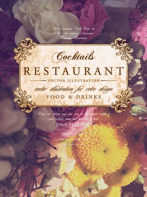 Vintage restaurant menu cover with flower blurs background vector 10 vintage restaurant flower cover background   