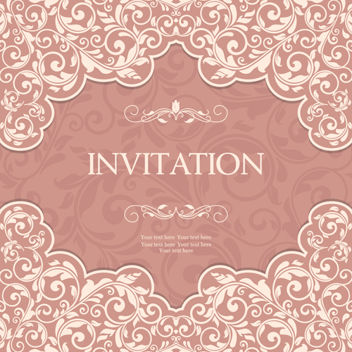 Vintag pink invitation cards with floral vector 06 pink invitation cards invitation cards   