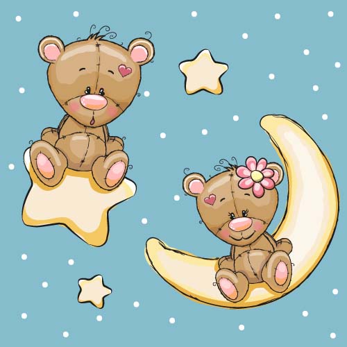 Cartoon bear with stars and moon card vector stars moon cartoon card   