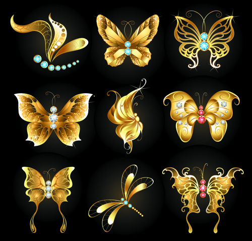 Diamond and golden butterflies vector material vector material golden diamond butterflies   