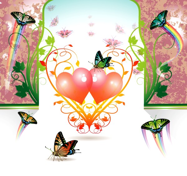 Butterflies with heart background vectors material heart butterflies   