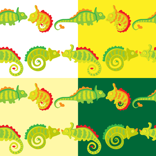 Set of vivid Cute Chameleon vector 04 vivid cute Chameleon   