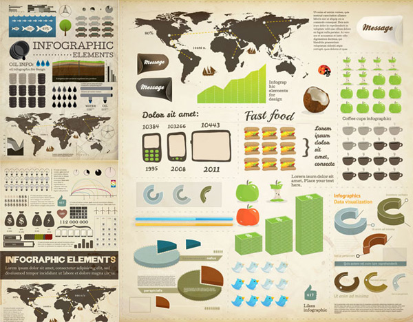 Commercial chart elements 01 vector world tables pie charts maps of infographics   