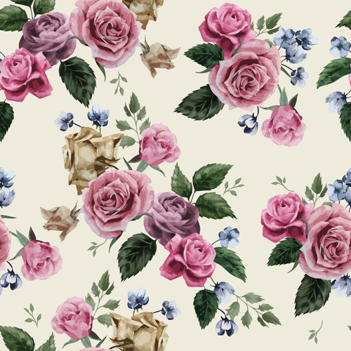 Retro beautiful roses vector seamless pattern 03 seamless roses Retro font pattern beautiful   