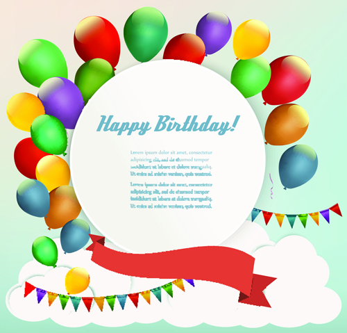Circle with balloons birthday background vector 01 - GooLoc
