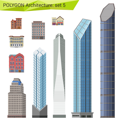 Polygonal architecture design vector set 05 polygonal architecture   