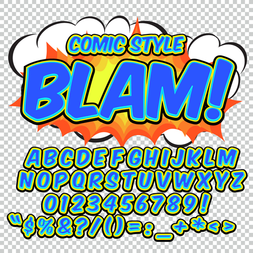 Comic styles alphabet with numbers and symbol vector set 01 symbol style numbers Comic aligncenter   