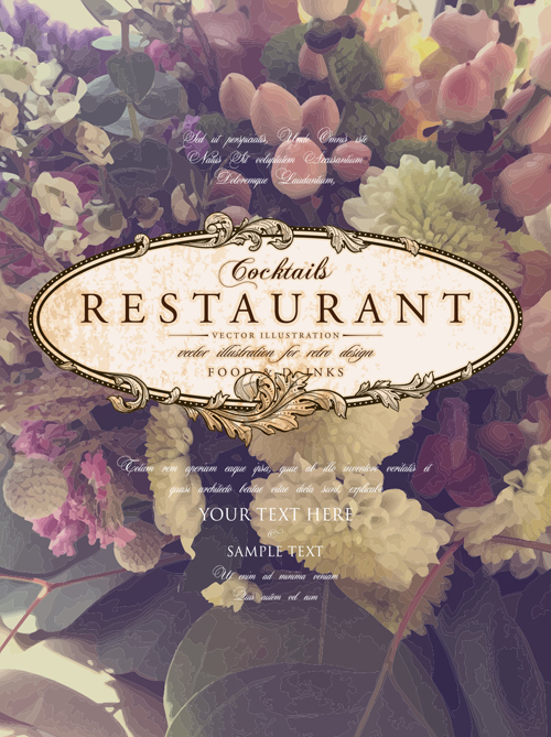 Vintage restaurant menu cover with flower blurs background vector 01 vintage restaurant flower cover background   