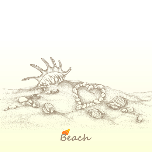 Beach with shell retro background vector shell design beach background vector background   