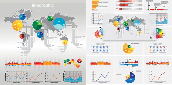 Business statistics chart 1 world pie chart network map of infographics infographicsdata graph diagram   