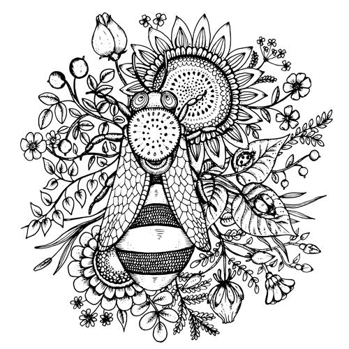 Bee flowers hand drawn vector hand flowers drawn   