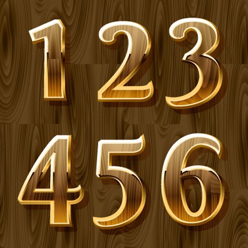 Wooden golden numeric graphic vector 01 wooden numeric golden   