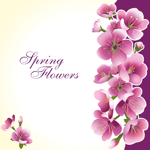 Dark pink flower spring background set vector 02 spring pink flower dark background   