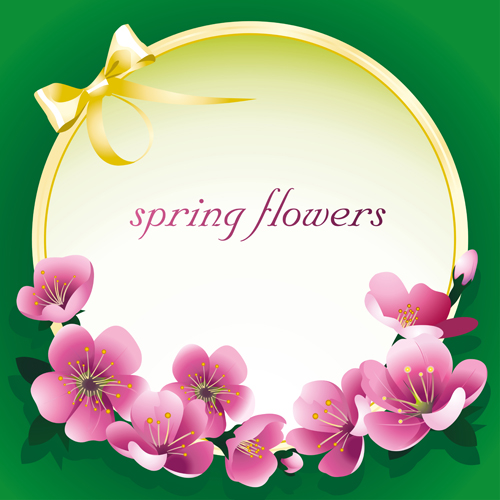 Dark pink flower spring background set vector 01 spring pink flower dark background   