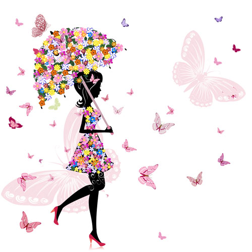 Set of floral Girls elements vector 04 girls floral elements element   