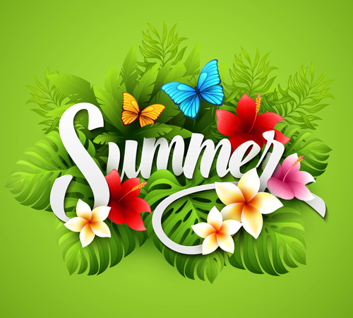 Exquisite butterflies with flowers summer vector background 02 summer flowers exquisite butterflies background   