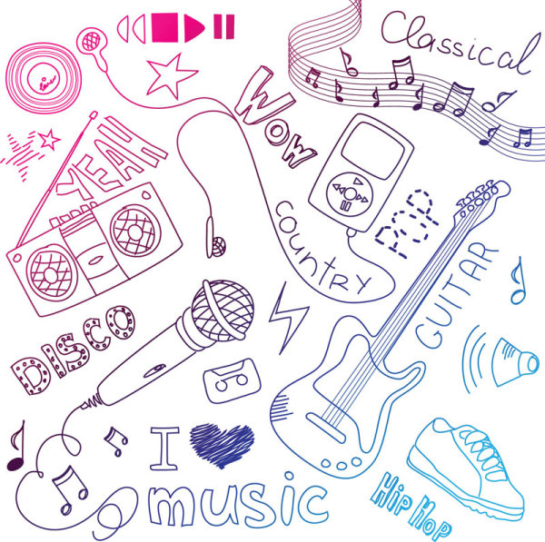 Hand painted music elements vector music hand painted elements element   