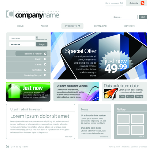 Gray Vector Website Templates design elements 03 website template gray elements element   