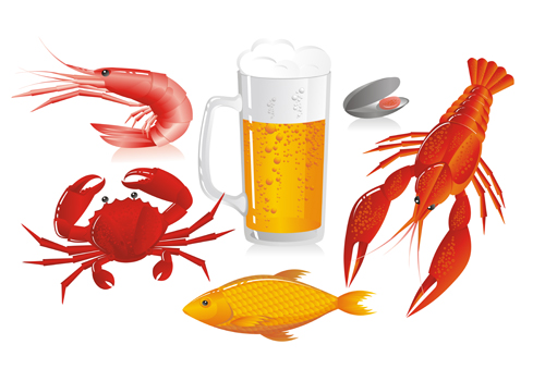Beer and seafood vector material seafood beer   