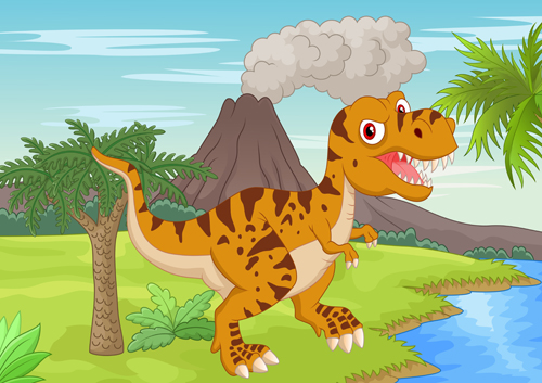 Cartoon dinosaurs with natural landscape vector 12 natural landscape dinosaurs cartoon   