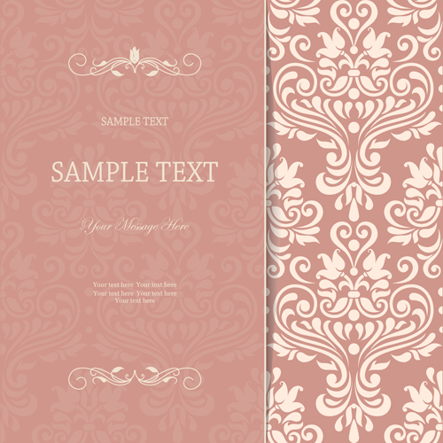 Vintag pink invitation cards with floral vector 01 pink invitation cards invitation cards   