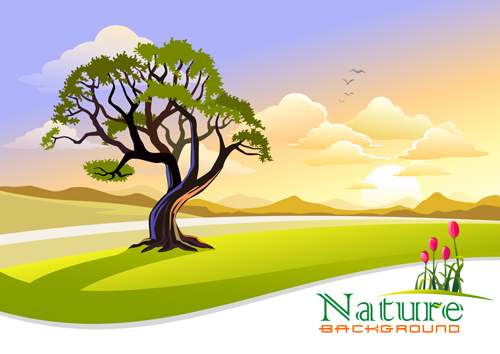 Tree and natural scenery vector background 02 Vector Background scenery natural background   