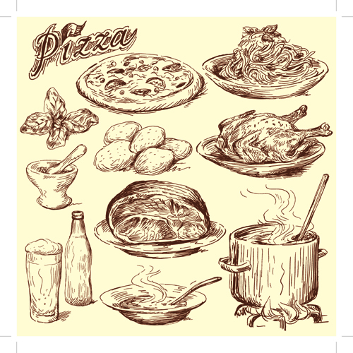 Drawing foods retro illustrations vector 04 Retro font illustrations illustration food drawing   
