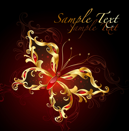 Gold butterfly with ornament background vector 02 ornament gold butterfly background   