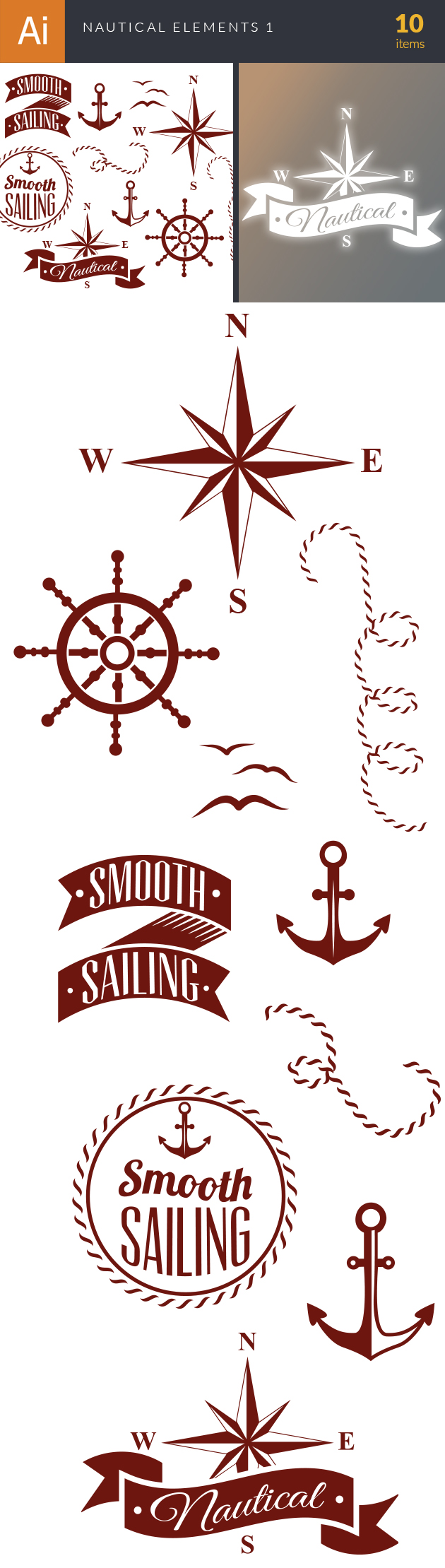 Nautical label with elements vector material vector material nautical material label elements element   