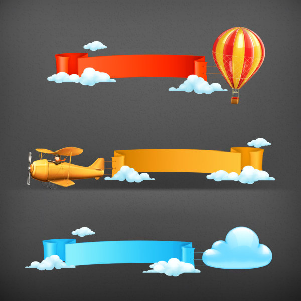 Ribbon banners with cloud vector ribbon cloud banners   