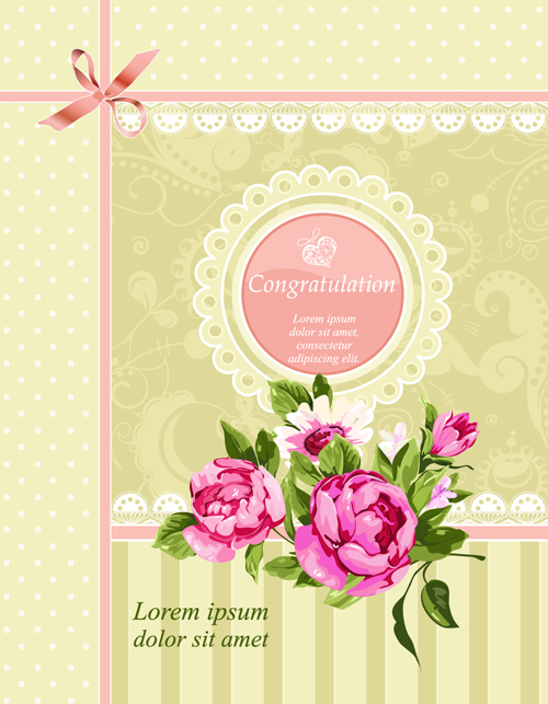 Vintage Flower Congratulation Cards vector 04 vintage flower congratulation cards card   