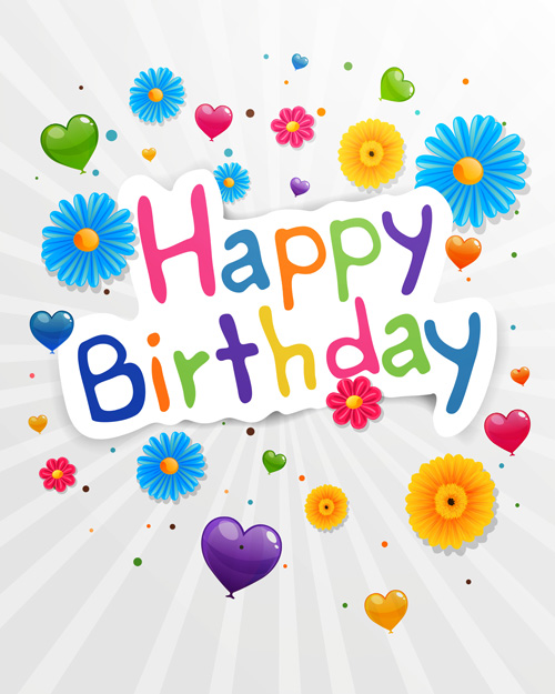 Cute flower with Happy birthday greeting cards vector 03 happy birthday greeting flower cards   