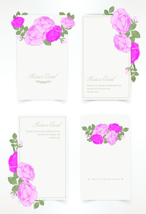 Pink rose with card vector design graphic 03 rose pink card vector card   