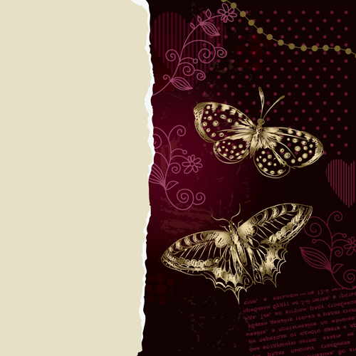 Gold butterfly with ornament background vector 01 ornament gold butterfly background   